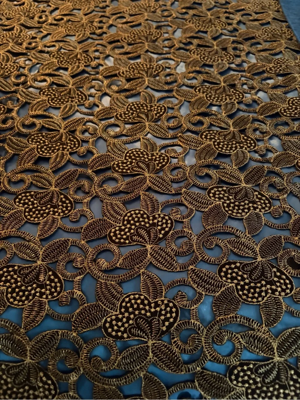 Decorative Blue and Gold Lace Table Runner - Home Accents